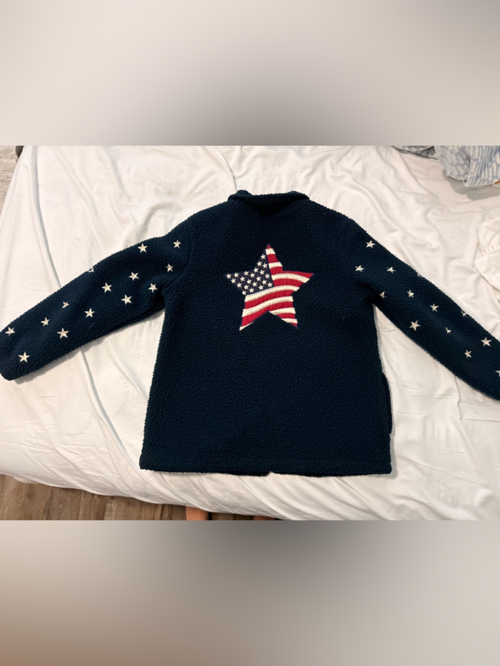Vintage Womens Patriotic Flag Star Teddy Jacket Fits Like Medium/Large